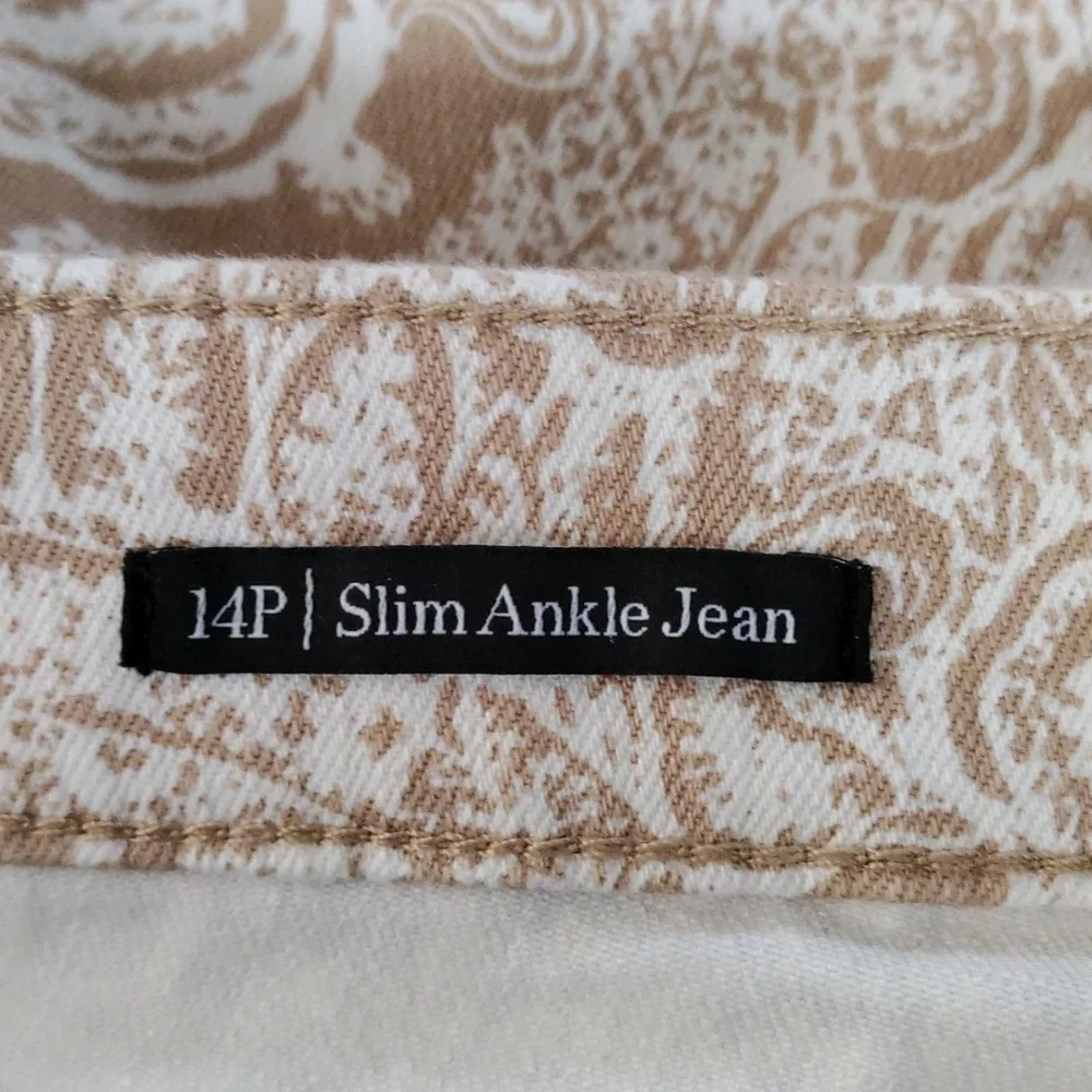 *164 Talbots tan & cream paisley Slim Ankle jeans 14P CLEARANCE